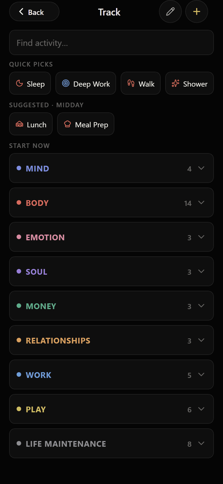 ArcLife Track screen